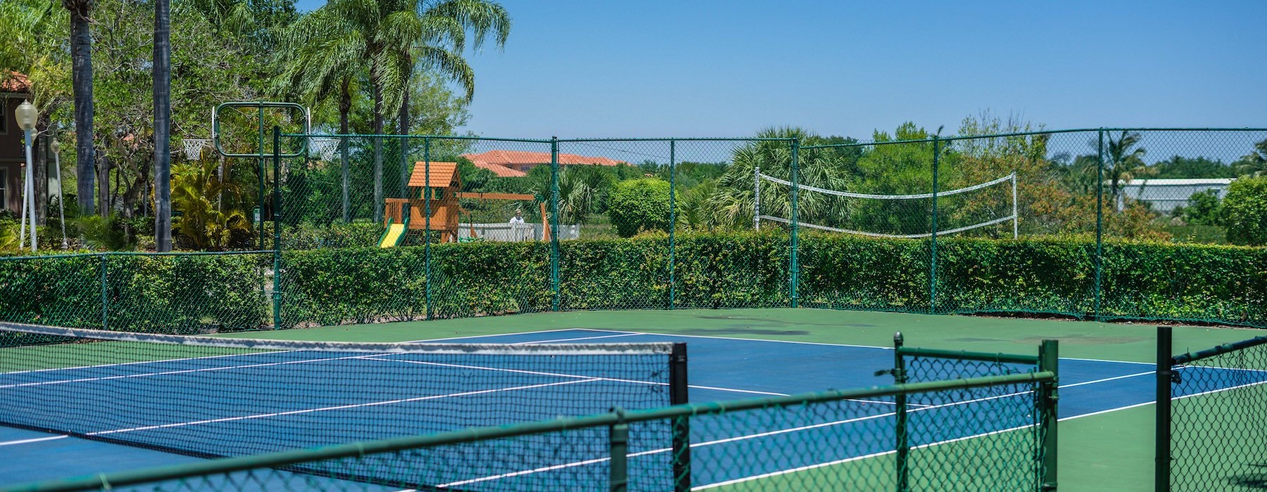 a tennis court with a net